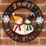 Welcome to Our Home Rustic Metal Snowmen Hanging Welcome Signs Wall Decor Front Door Wreaths Garden Fence Patio Porch Yard Winter Christmas Holiday Indoor Outdoor Decorations 13''H