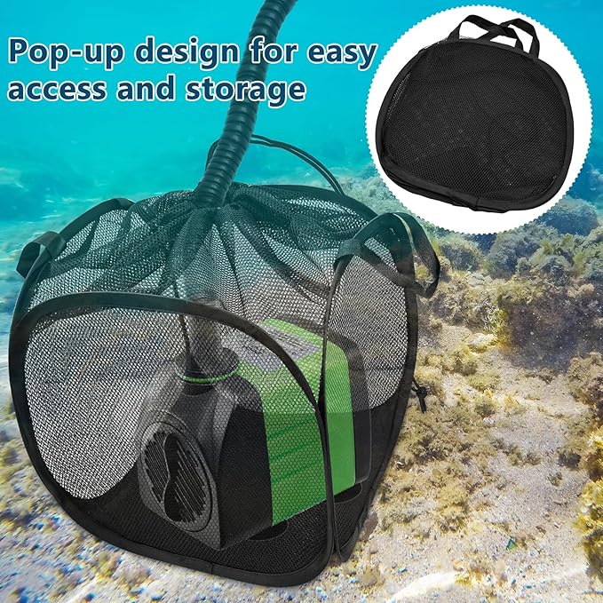 2Pcs Pop Up Pond Filter Bag 7inch Stainless Steel Wire Water Pump Barrier Box Cover Anti-Clogging Metal Frame Foldable Pump Mesh Basket with 2 Handles for Waterfall Swimming Pool Outdoor Fish Pond