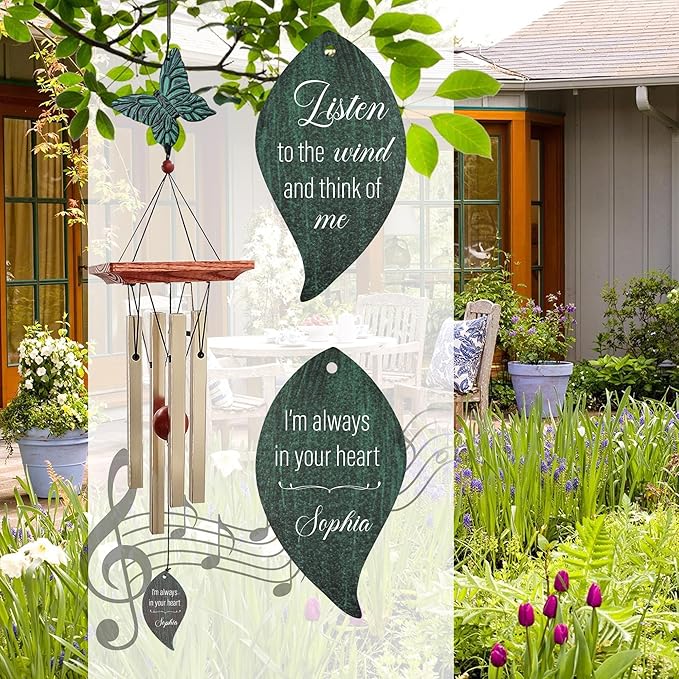 Personalized Sympathy Wind Chimes, Sympathy Gifts for Loss of a Loved One, Wind Chimes Customized Memory Words for Loss of Loved Person, Bereavement/Memorial Gift for Loss