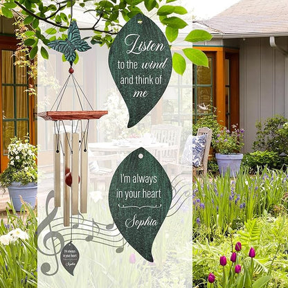 Personalized Sympathy Wind Chimes, Sympathy Gifts for Loss of a Loved One, Wind Chimes Customized Memory Words for Loss of Loved Person, Bereavement/Memorial Gift for Loss