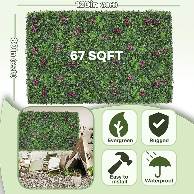Greenery Grass Wall Boxwood Plant Roll: 80"x120"(67 SQFT) with UV Resistant Green Leaves Faux for Interior Wall, Greenery Backdrop,Garden and Indoor Outdoor Plant Panel Covering Privacy