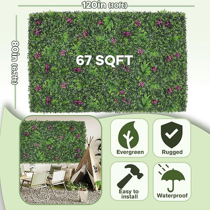 Greenery Grass Wall Boxwood Plant Roll: 80"x120"(67 SQFT) with UV Resistant Green Leaves Faux for Interior Wall, Greenery Backdrop,Garden and Indoor Outdoor Plant Panel Covering Privacy