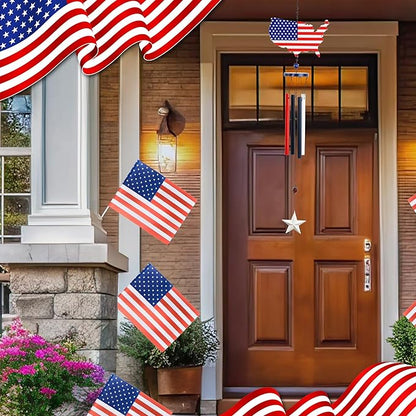 CoTa Global USA Map Flag Wind Chime - Handmade Metal Hanging Decor, Patriotic United States Ornament with Red Blue Tubes, Indoor Outdoor Porch Patio Yard Decoration - 33 Inches