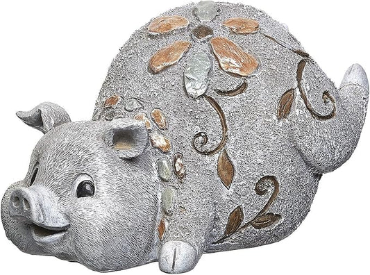 Roman Garden - Pebble Pig Statue, 6H, Garden Collection, Resin and Stone, Decorative, Garden Gift, Home Outdoor Decor, Durable, Long Lasting