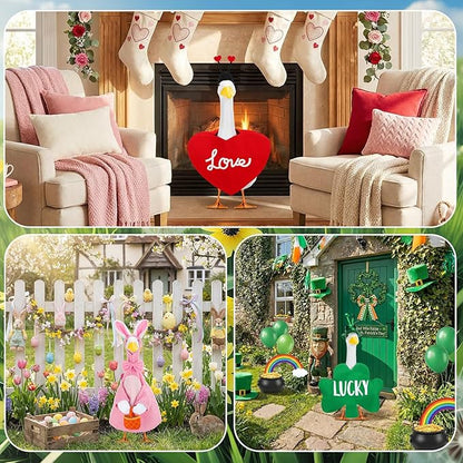 Abbylike 3 Sets St. Patrick's Day Porch Goose Outfits Lucky Shamrock Clover Yard Goose Clothes Easter Spring Lawn Costume for 23 Inch Cement Patio Garden Outdoor Statue Art Decorations