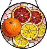 Orange Lemon Suncatchers Stained Glass Window Hanging, Lemon Kitchen Decor, Orange Gifts for Women, Summer Fruit Sun Catchers Indoor Window Glass Round Wall Decor, 7.9x7.9in