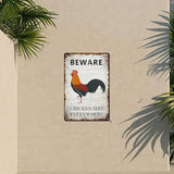 Beware Chicken Shit Everywhere Vintage Metal Sign Retro Wall Decor for Chicken Coop Farmhouse Wall Decor Funny Coop Garden Man Cave Farm Outdoor Decorations Chicken Coop Accessories 12x8 Inch