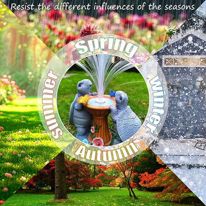 Solar Turtle Garden Statues with LED Lights, Resin Turtles Figurine Outdoor Decorations Colour Changing Optical Fiber Solar Light, Outside Art Decor for Lawn,Yard, Unique Housewarming Gifts