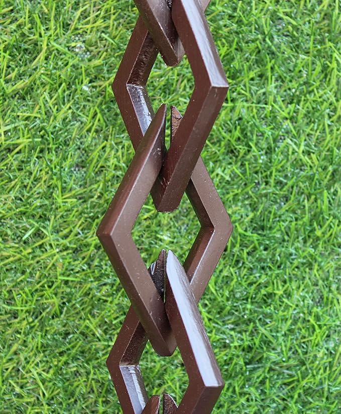 Diamond Links Rain Chain (Bronze Powder-Coat) with Installation Kit (12 Feet)