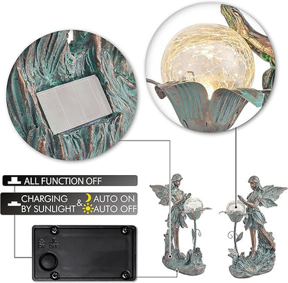 TERESA'S COLLECTIONS Garden Fairy Large Bronze Garden Sculptures & Statues Resin with Solar Outdoor Light, Valentines Decorations Lawn Ornaments for Outdoor Decor, Gifts for Women Mom, 11"