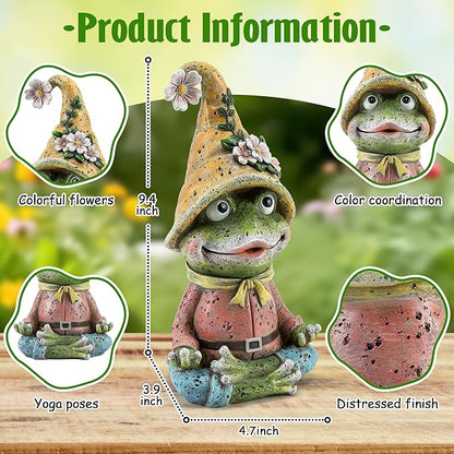 Garden Yoga Frog Statues Outdoor Meditation Zen Yoga Frogs Resin Figurines, Garden Home and Decoration for Patio Yard Lawn, Gifts for Women, 9.4 Tall Inches Green Frogs Sculptures
