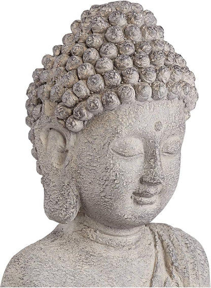 John Timberland Standing Buddha Statue Sculpture Zen Asian Japanese Garden Decor Indoor Outdoor Front Porch Patio Yard Outside Home Balcony House Exterior Lawn Gray Faux Stone Resin 32" Tall