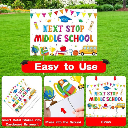 5th Grade Grad Yard Sign - Class of 2026 Elementary Graduate Lawn Sign with Stake Next Stop Middle School Congrats Graduation Waterproof Party Decorations Favors for Outdoor Garden Photo Booth Props