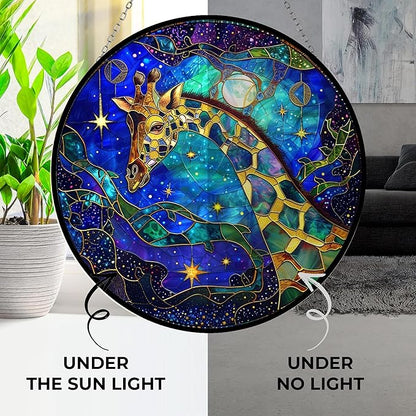 Stained Glass Window Hanging, Giraffe Suncatcher Diamond Glass Panel Landscape Sun Catchers Decor for Birthday for Women, Men, Wife, Aunt, and Mom 7.8 in