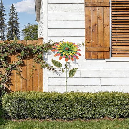 Glitzhome Metal Flower Yard Stake, 41" H Hand Painted Garden Flower with Red Green Petals, Iron Garden Yard Spring Decor for Lawn Landscape