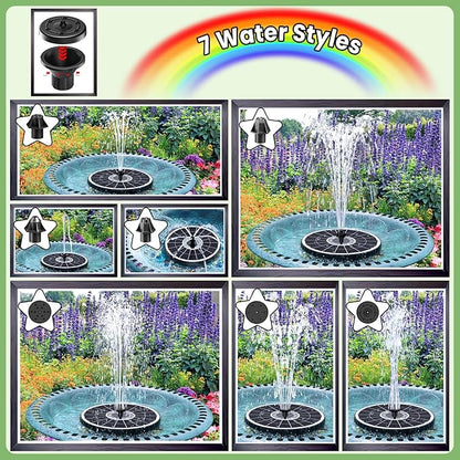 Yzert Remote Solar Fountain 2026, 6W Glass Bird Bath Fountain, 4000 mAh Solar Water Fountain Pump with 7 Nozzles & 4 Fixers, Colorful Lights for Garden, Pond, Pool, Outdoor-Adjust Water Height (8LEDs)