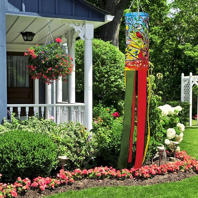 Tree Birds Windsock 40 Inch Durable Outdoor Hanging Decoration for Yard Garden Patio Home and More