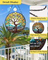 Tree of Life Stained Glass Window Hanging Family Tree Suncatcher for Door Home Decor Desk Decorations Gifts for Women (Glass-Roots Deep, 7.8x7.8 in)