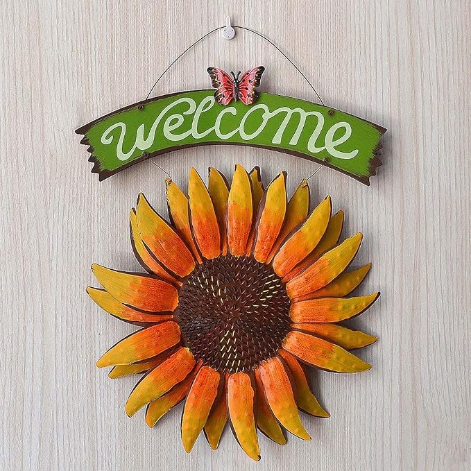 Outdoor Statue Garden Sculpture Garden Statue Outdoor Metal Sunflower Sunflower Welcome Sign Garden Decoration for Outdoor Patio