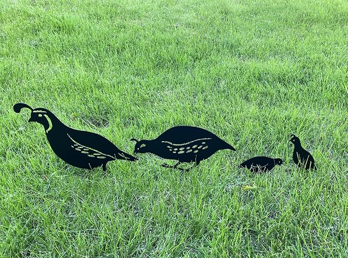 Quail Decorative Garden Stakes Metal Quail Statue Bird Yard Art Silhouette Quail Yard Art for Lawn Patios Outdoor Decoration, Set of 4
