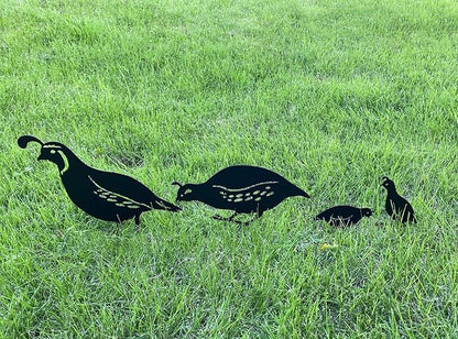 Quail Decorative Garden Stakes Metal Quail Statue Bird Yard Art Silhouette Quail Yard Art for Lawn Patios Outdoor Decoration, Set of 4