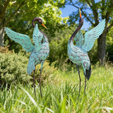 Extra-Large 47.5" Blue Heron Decor, Handcrafted Metal Crane Statue with Stable U-Ground Stakes, Backyard Decoration, Metal Garden Bird Animal Yard Art, Lawn Ornament Decor