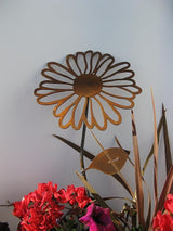 Metal Rustic and Colorful Flower Stakes Ranging from 9.5 to 36 Inches Tall (Daisy Stake 23" Tall, Naturally Rusted)