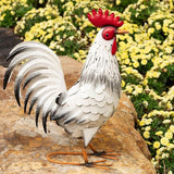 TERESA'S COLLECTIONS Garden Decor, White Rooster Garden Decor, Waterproof Metal Garden Statue, 17.5", Rooster Gifts, Garden Gifts for Women Mom Dad, Indoor/Outdoor