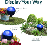 Sunnydaze 10-Inch Gazing Ball for Garden - Glass Gazing Globe with Mirrored Stainless Steel Finish - Blue