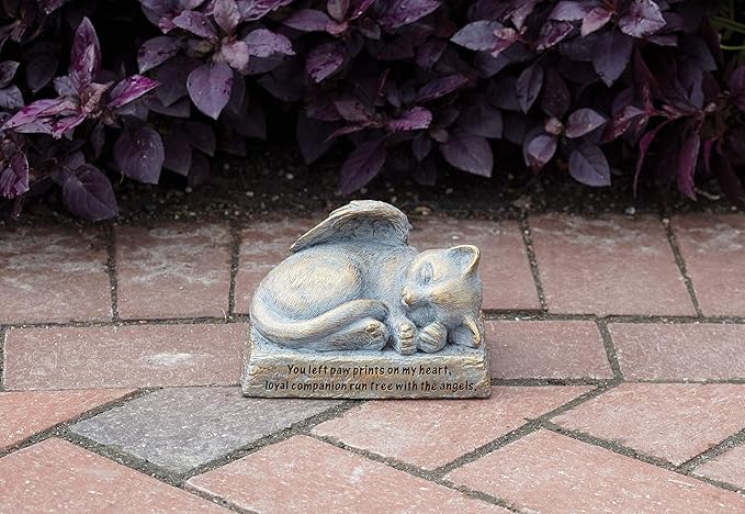 Roman 5.5" L Cat with Angel Wings Garden Statue, Decorative Stone, Memorial Gift