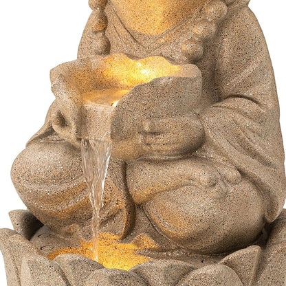 Glitzhome Outdoor Frog Statues Garden Decorations 22" H, Zen-Style Meditative Frog Sculpture Water Fountains LED Floor Standing Fountain Outside Frog Statue with Birdbath for Backyard Decking Decor