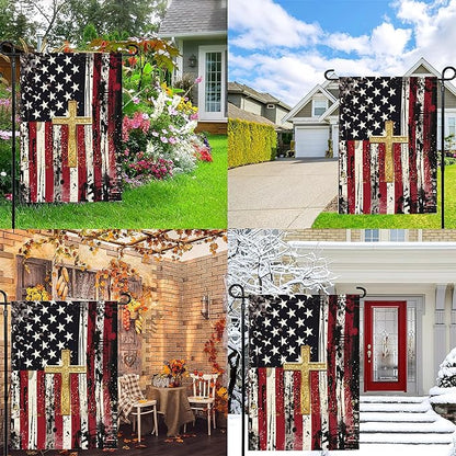 Patriotic Garden Flag Vertical 12x18 Inch Small Yard American Flag Cross Flag Yard Seasonal Holiday Outdoor Decor