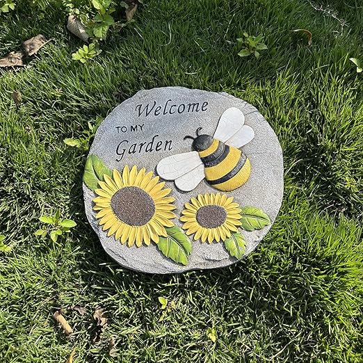 Welcome to My Garden Stepping Stone, Decorative Stone Statue for Garden, Funny Stepping Stone for Patio, Balcony, Yard, Lawn Decorative, Spring in Garden Collection (Bees)
