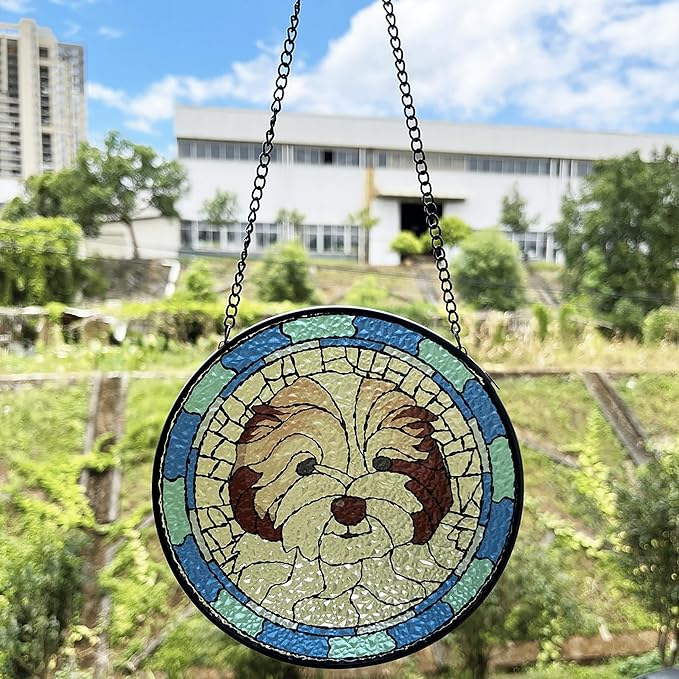 Custom Dog Portrait Picture Steel Glass Suncatcher, Personalized Pet Memorial Gifts for Dogs Window Hanging, Pet Memorial Gift, Custom Fur Photo for Lover Gift, in Memory of Dog Passing Away Gifts