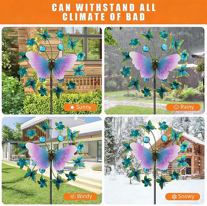 46" Butterfly Solar Outdoor Windmill Led Garden Wind Spinner, Sapphire Kinetic Wind Spinner Outdoor Decor, Wind Sculpture Yard Art for Patio, Lawn & Garden
