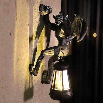 Dragon Winged Gargoyle Tree Hugger with Solar Lantern Gothic Lamp Wall Fence Hanger Decor Garden Statue Yard Patio Unique Perfect Present for Women Mom Grandma