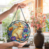 Easter Bunny Suncatcher Stained Glass Window Hanging, Bunny Rabbit Flower Sun Catchers Indoor Window Glass Wall Art Decor, Easter Wall Hanging Decor Decorations, 7.9x7.9 Inch