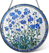 LITIVY Forget-Me-Not Flower Stained Glass Suncatcher, 6 Inch Handmade Blue Floral Window Hanging Decor for Garden, Sun Catcher Home Decor