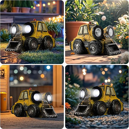 Etlemonde Garden Statue Outdoor Solar Truck Decor with Light Rustic Vintage Bulldozer Construction Decoration for Lawn Patio Yard Gifts for Men