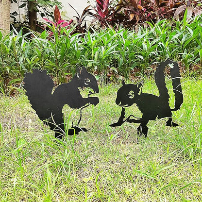 Tipmant Metal Iron Art Decoration Animal Silhouette Decorative Stakes Statues Ornament Crafts for Outdoor Gardens, Yard, Courtyards, Parks, Lawns, Potted Plants, Patio (4 Squirrels)