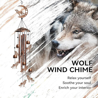 Wolf Wind Chimes for Outside, Decorative Wind Chimes Wolf Gifts for Women/Men, Memorial/Birthday Gifts, Garden Decor for Outside, Patio or Yard, Durable Chimes for Outdoors