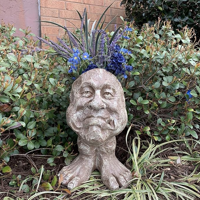 Muggly Neighbor Mr. Magoo Planter Face Pot Patio & Garden Statue in Stone Wash Finish