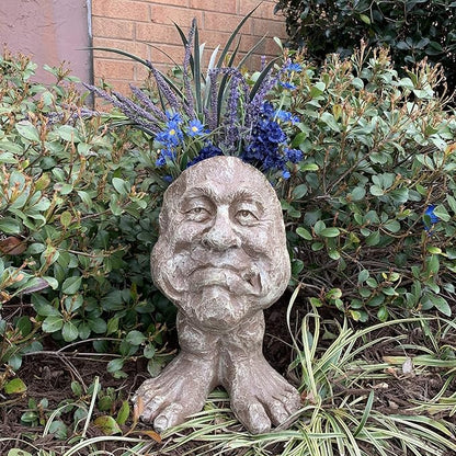 Muggly Neighbor Mr. Magoo Planter Face Pot Patio & Garden Statue in Stone Wash Finish