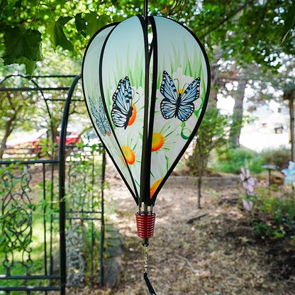 In the Breeze Blue Karner Butterfly 6-Panel Kinetic Hot Air Balloon Wind Spinner,Blue Butterfly,11" W x 17" H, 26" Tail,1057