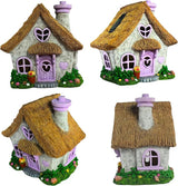 PRETMANNS Fairy House for Outside with Solar Powered LED Lights for Garden - Fairy Garden Houses for Outdoor - Miniature Accessories for Cottage Decor for Village - 7.56” High, Lavender
