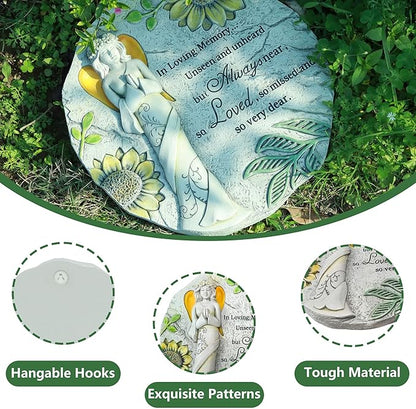 Memorial Garden Stone, Floral Angel with Sunflowers Pattern, Stepping Stone & Wall Decoration – in Loving Memory