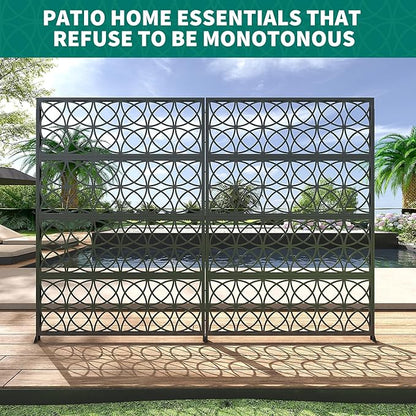 Garveelife Metal Privacy Screen 72" H×47" W for Outdoor Freestanding Decorative Privacy Wall Panels with Stand, Patio Balcony Screens for Outside Divider Deck Porch Garden, 1PC