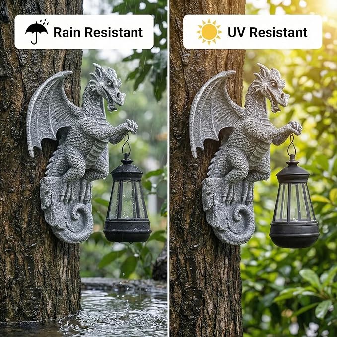 Dragon Tree Hugger Solar Lantern Garden Statue Dragon Lamp Decor Figure Outside Outdoor Yard for Women Mom Grandma