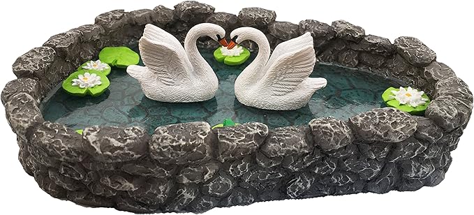 GlitZGlam Mini Swan Pond - Love is in the Air! Miniature Swan Pond for Fairy & Garden Accessories