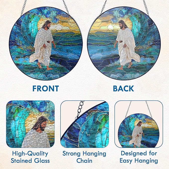FLAGWIX Christian Gifts for Women Faith - Stained Glass Window Hanging 8 in - Religious Catholic Gifts for Women, Christian Sun Catchers Indoor Window for Home Garden Decor, Spiritual Gift